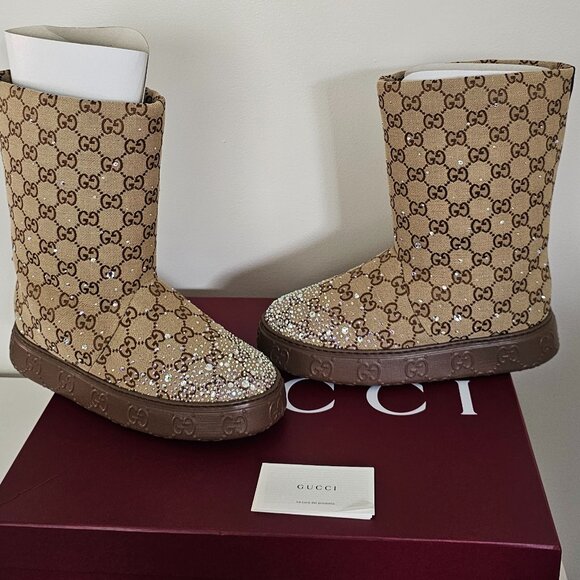 Gucci GG Boots with Crystals - Beige and Brown - Picture 1 of 7